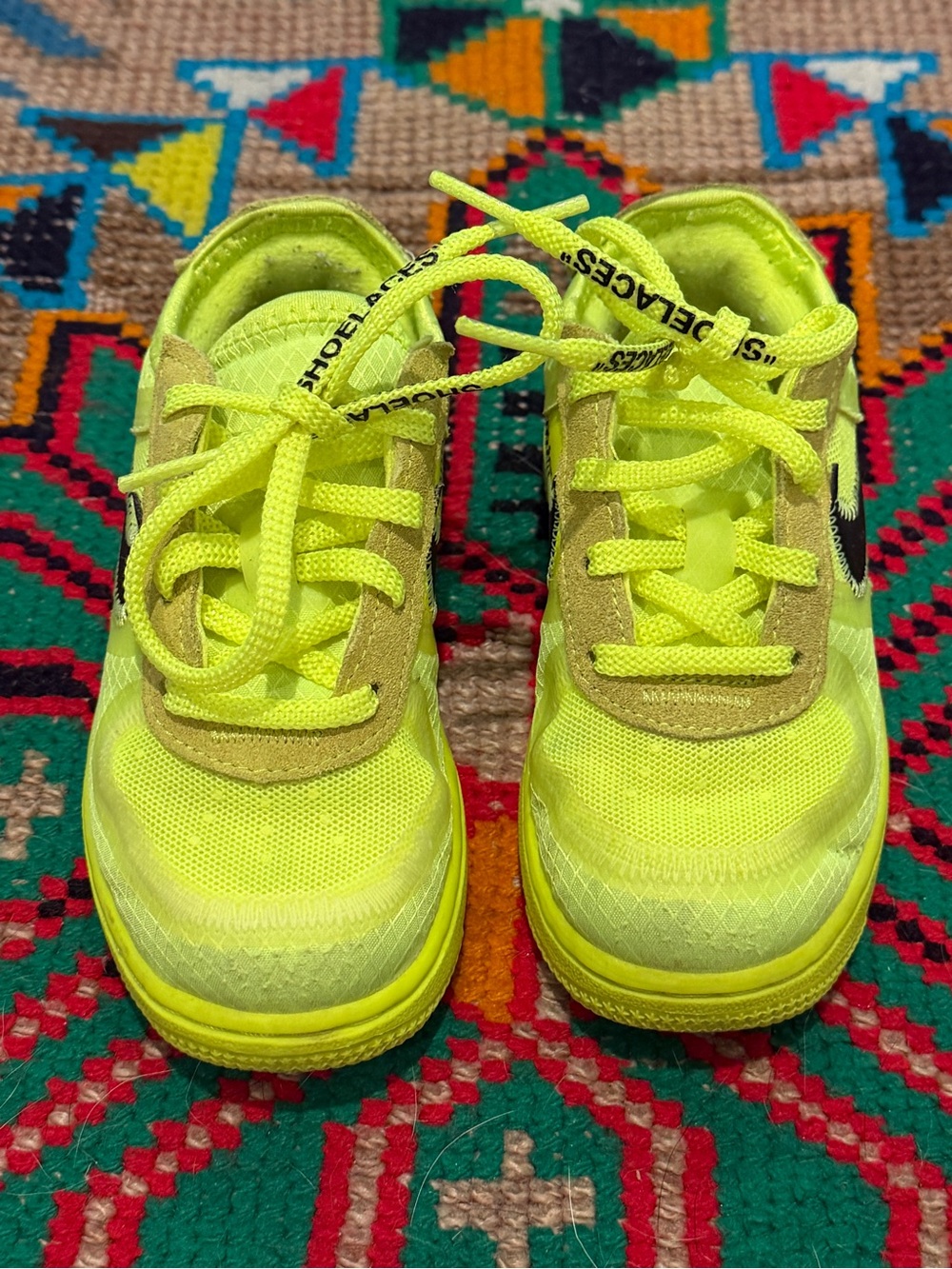 Nike Air Force 1 Low x Off-White in vibrant "Volt" toddler girls size 9